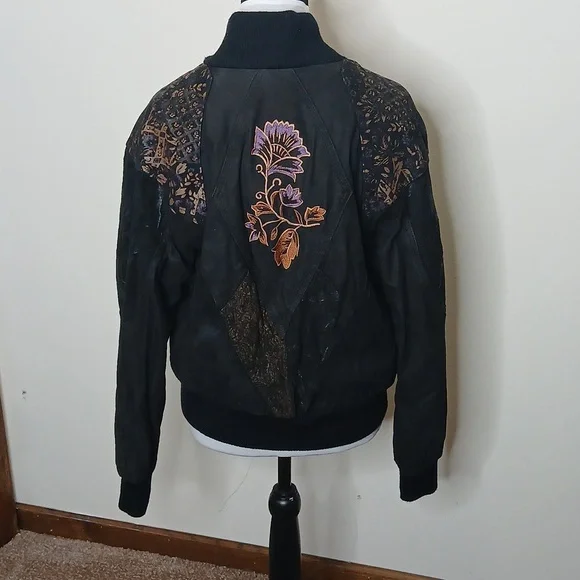 G 3 vintage floral leather bomber jacket size medium # 238 - Picture 5 of 17